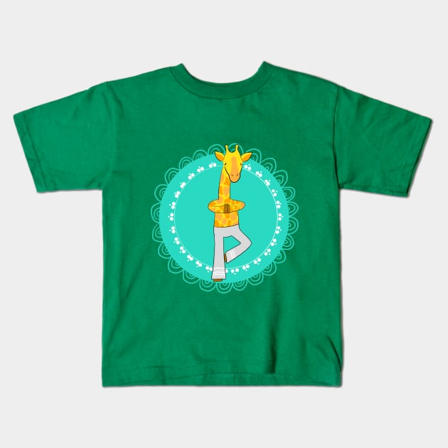 Yoga Giraffe - tree pose Kids T-Shirt by Ayeletbarnoy